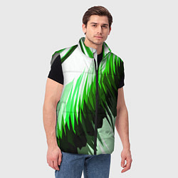 Мужской жилет Чёрно-зелёные острые полосы на белом фоне, цвет: 3D-светло-серый — фото 2