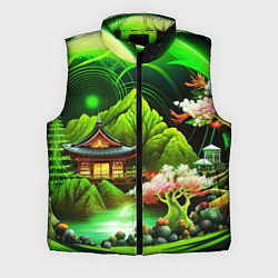 Мужской жилет Природа Японии в зеленых цветах