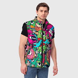 Мужской жилет Color doodle monsters, цвет: 3D-черный — фото 2