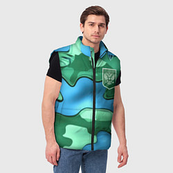 Мужской жилет Зелено-голубой камуфляж и герб РФ, цвет: 3D-черный — фото 2
