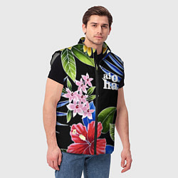 Мужской жилет Tropical flowers - aloha, цвет: 3D-светло-серый — фото 2