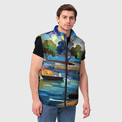 Мужской жилет Летний пейзаж маслом, цвет: 3D-черный — фото 2