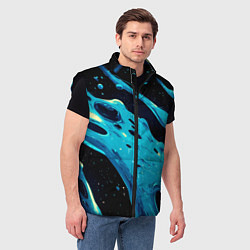 Мужской жилет Синие волны краски на черном, цвет: 3D-черный — фото 2