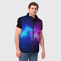 Мужской жилет Звуковая волна неоновый узор, цвет: 3D-черный — фото 2