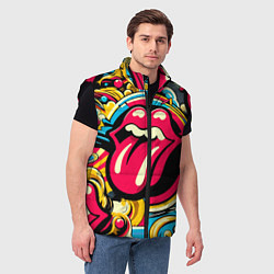 Мужской жилет Rolling Stones logo - pop art pattern, цвет: 3D-черный — фото 2