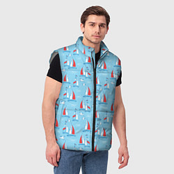 Мужской жилет Морской паттерн с парусными лодками и чайками, цвет: 3D-светло-серый — фото 2