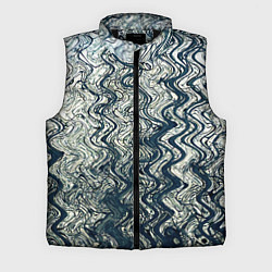 Мужской жилет Бело-синий искажённые абстрактные линии, цвет: 3D-черный