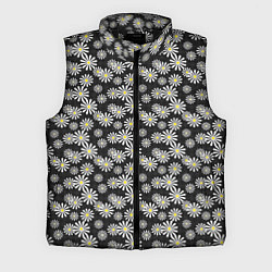 Мужской жилет Белые цветы ромашки на черном в мелкий горошек, цвет: 3D-черный