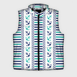 Мужской жилет Морской орнамент с якорями и полосками, цвет: 3D-черный