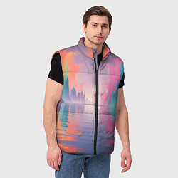 Мужской жилет Город в розовом тумане, цвет: 3D-черный — фото 2