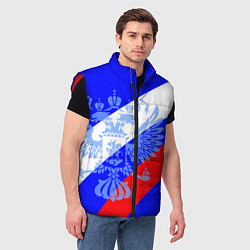 Мужской жилет Герб России на фоне триколора синий, цвет: 3D-красный — фото 2