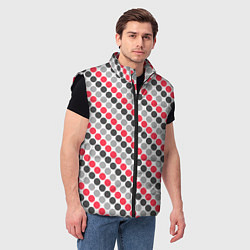 Мужской жилет Красный и серый горошек ретро, цвет: 3D-черный — фото 2
