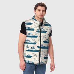 Мужской жилет Морской паттерн из чаек, якорей и кораблей, цвет: 3D-черный — фото 2