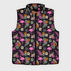 Мужской жилет Фламинго и листья на темно-синем, цвет: 3D-черный