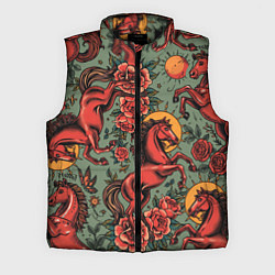 Мужской жилет Красный конь и розы