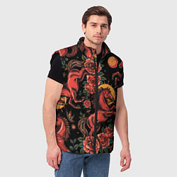 Мужской жилет Красная лошадь с розами, цвет: 3D-черный — фото 2