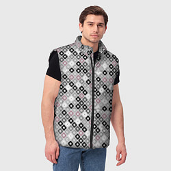 Мужской жилет Цветочный серо-розовый узор ретро, цвет: 3D-черный — фото 2