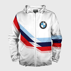 Ветровка с капюшоном мужская BMW БМВ WHITE, цвет: 3D-белый