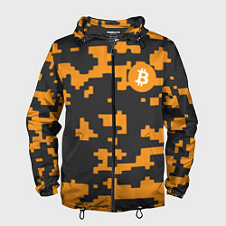 Ветровка с капюшоном мужская Bitcoin: Orange Camo, цвет: 3D-черный
