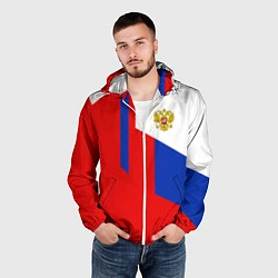 Ветровка с капюшоном мужская Russia: Geometry Tricolor, цвет: 3D-белый — фото 2