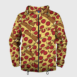 Ветровка с капюшоном мужская Любитель пиццы, цвет: 3D-черный