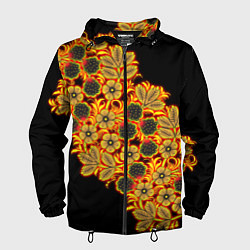 Ветровка с капюшоном мужская Славянская роспись, цвет: 3D-черный