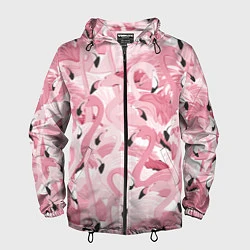 Ветровка с капюшоном мужская Розовый фламинго, цвет: 3D-черный