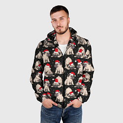 Ветровка с капюшоном мужская Новогодние мопсы, цвет: 3D-черный — фото 2
