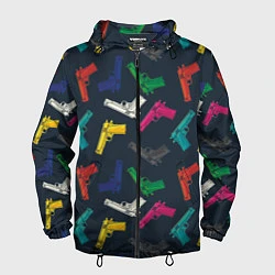 Ветровка с капюшоном мужская Разноцветные пистолеты, цвет: 3D-черный