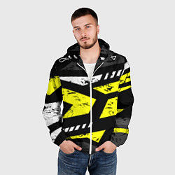 Ветровка с капюшоном мужская Black yellow abstract sport style, цвет: 3D-белый — фото 2