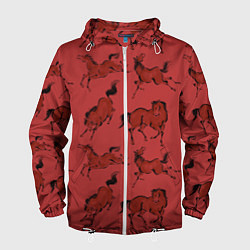 Ветровка с капюшоном мужская Красные кони, цвет: 3D-белый