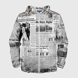 Ветровка с капюшоном мужская Газета Newspaper, цвет: 3D-белый