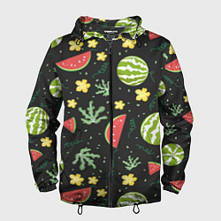 Ветровка с капюшоном мужская Арбузики, цвет: 3D-черный