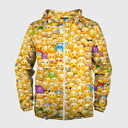 Ветровка с капюшоном мужская Смайлики Emoji, цвет: 3D-белый