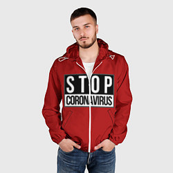 Ветровка с капюшоном мужская Stop Coronavirus, цвет: 3D-белый — фото 2