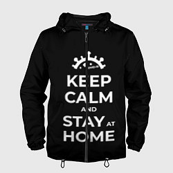 Ветровка с капюшоном мужская Keep calm and stay at home, цвет: 3D-черный