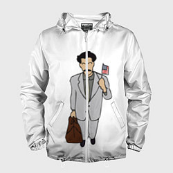 Ветровка с капюшоном мужская Борат, цвет: 3D-белый