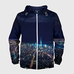 Ветровка с капюшоном мужская Ночной город, цвет: 3D-белый