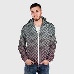 Ветровка с капюшоном мужская Квадратики и звёздочки, цвет: 3D-белый — фото 2