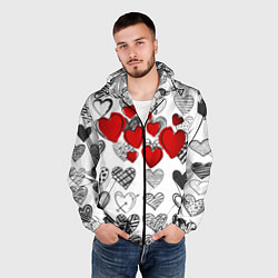 Ветровка с капюшоном мужская Сердца, цвет: 3D-черный — фото 2