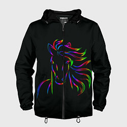 Ветровка с капюшоном мужская Лошадка, цвет: 3D-черный