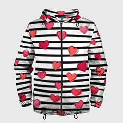 Ветровка с капюшоном мужская Hearts Pattern, цвет: 3D-черный