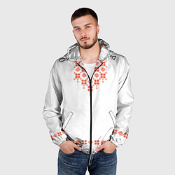 Ветровка с капюшоном мужская Белорусская вышиванка, цвет: 3D-черный — фото 2