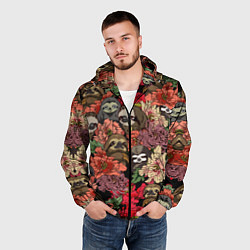 Ветровка с капюшоном мужская Ленивец & Цветочки, цвет: 3D-черный — фото 2