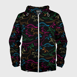 Ветровка с капюшоном мужская Динозавры, цвет: 3D-белый