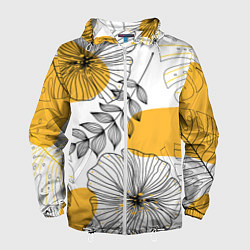 Ветровка с капюшоном мужская Цветы, цвет: 3D-белый