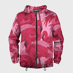 Ветровка с капюшоном мужская Розовые фламинго, цвет: 3D-черный