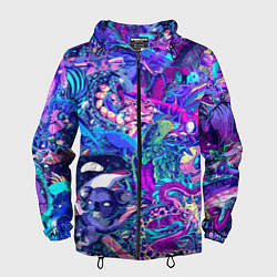 Ветровка с капюшоном мужская Неоновые Звери, цвет: 3D-черный