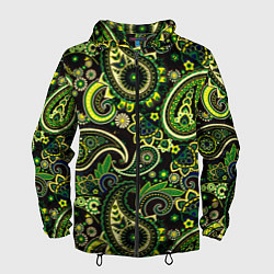 Ветровка с капюшоном мужская Ярко зеленые славянские узоры, цвет: 3D-черный