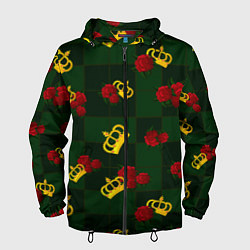 Ветровка с капюшоном мужская Короны и розы, цвет: 3D-черный
